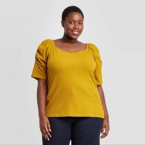 Ava & Viv Yellow Puffed Sleeve Top